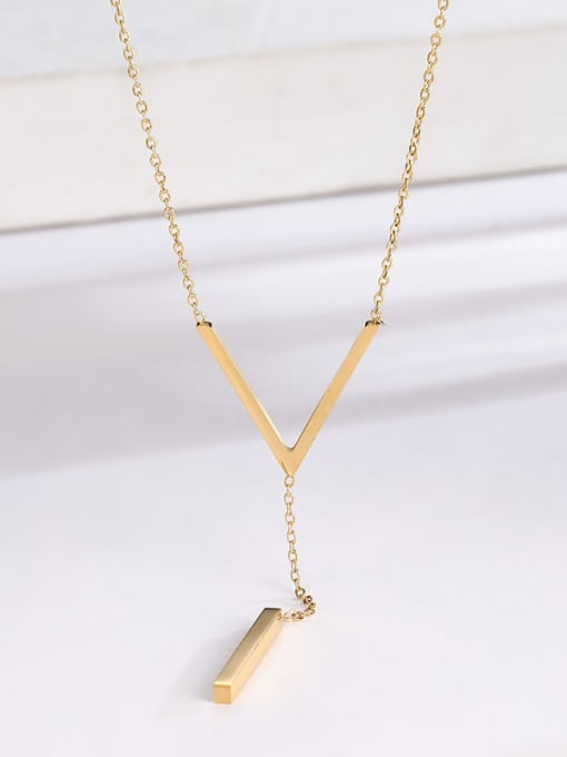 V-shaped tassel gold necklace Titanium Steel V-Shaped Tassel Minimalist Lariat Necklace
