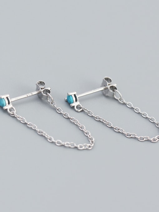 White gold (Turquoise) 925 Sterling Silver Cubic Zirconia Tassel Dainty Earring