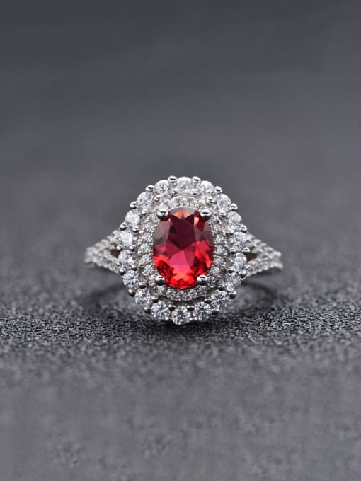 red 925 Sterling Silver 5A Cubic Zirconia Geometric Luxury Band Ring