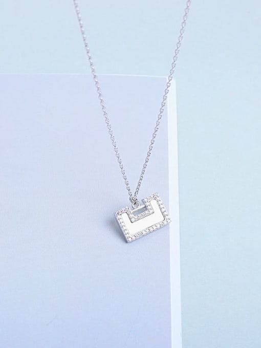 Platinum 925 Sterling Silver Shell Geometric Minimalist Necklace