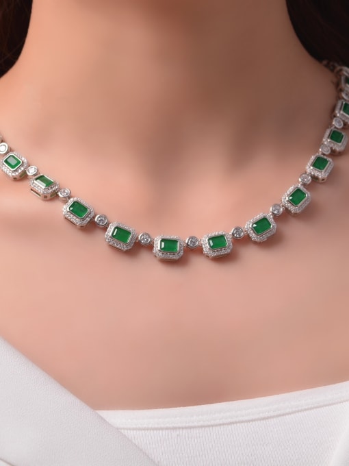 A&T Jewelry 925 Sterling Silver Emerald Green Geometric Necklace 2