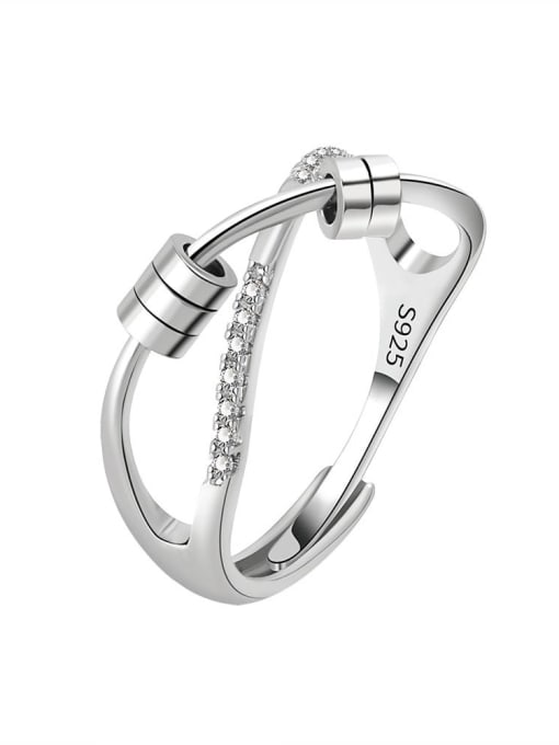 PNJ-Silver 925 Sterling Silver Cubic Zirconia Rotate Cross Minimalist Stackable Ring 3