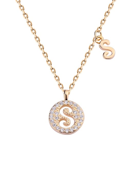 A1573 Champagne plated gold S 925 Sterling Silver Rhinestone Geometric Minimalist Necklace