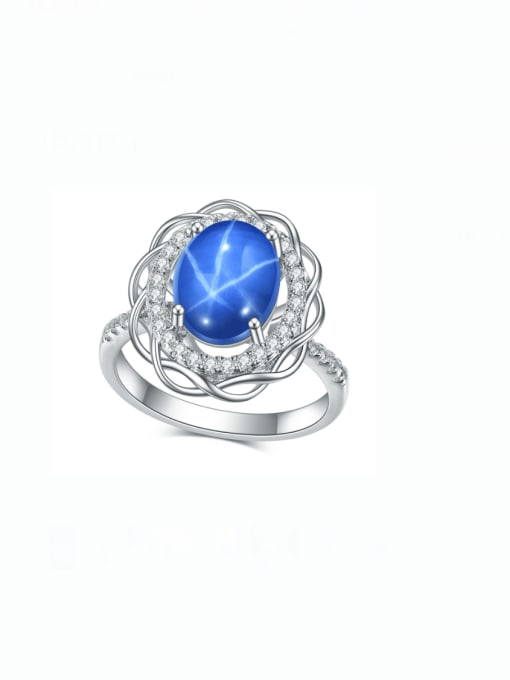 Blue 925 Sterling Silver Natural Stone Flower Luxury Band Ring