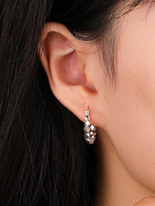 YUANFAN 925 Sterling Silver Bead Geometric Minimalist Huggie Earring 2