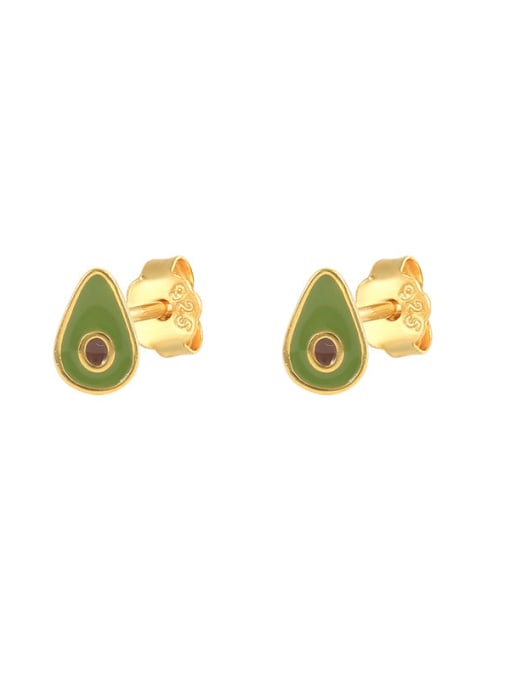 Golden avocado 925 Sterling Silver Enamel Friut Minimalist Stud Earring