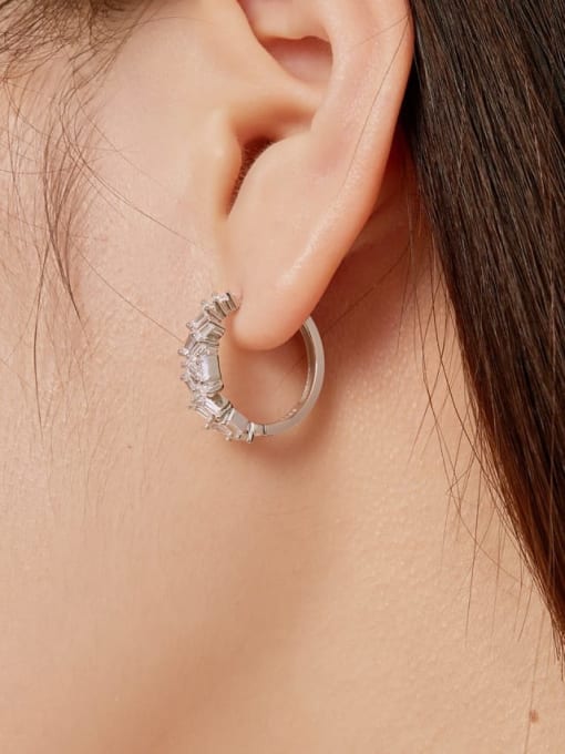 STL-Silver Jewelry 925 Sterling Silver Cubic Zirconia Geometric Dainty Huggie Earring 1