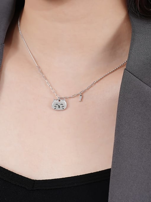 YUANFAN 925 Sterling Silver Icon Cute  Cat Pendant Necklace 2