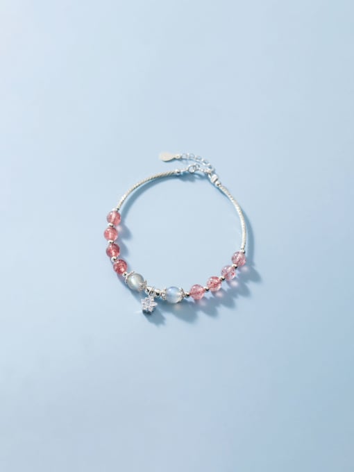 FAN 925 Sterling Silver Crystal Flower Cute Handmade Beaded Bracelet