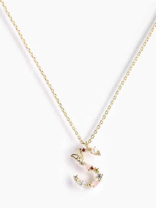 Gold S 925 Sterling Silver Cubic Zirconia Letter Dainty Necklace