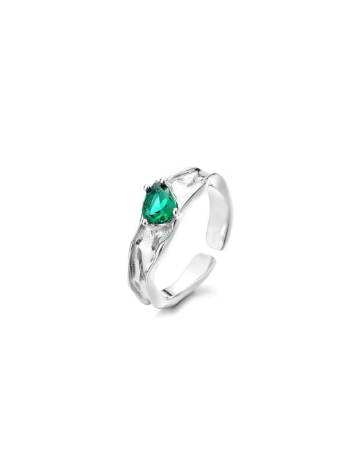 TAIS 925 Sterling Silver Cubic Zirconia Green Geometric Vintage Band Ring 0