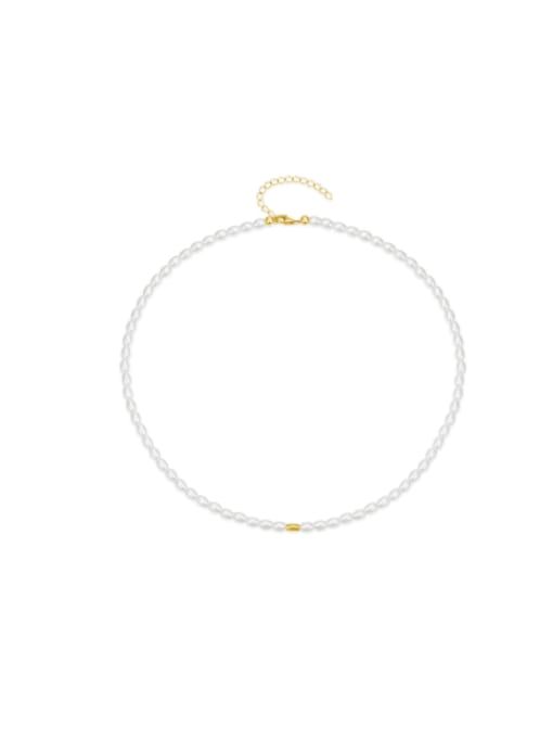 golden 925 Sterling Silver Freshwater Pearl Irregular Minimalist Beaded Necklace