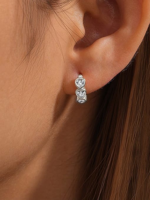 YUANFAN 925 Sterling Silver Cubic Zirconia Geometric Minimalist Huggie Earring 2