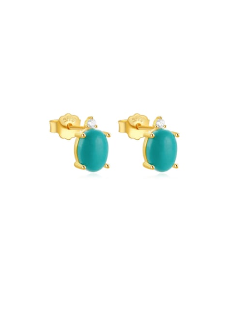 golden 925 Sterling Silver Turquoise Geometric Vintage Stud Earring