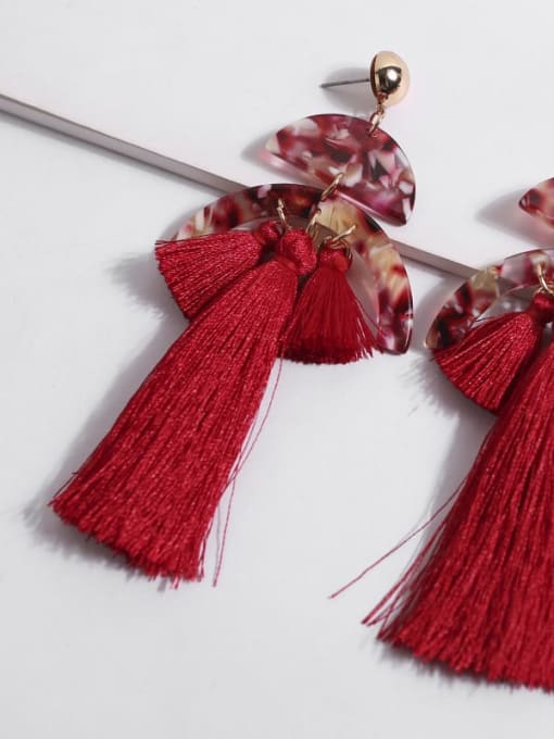 Red e68501 Alloy Embroidery thread Acrylic Bohemia  Hand-Woven Drop Earring