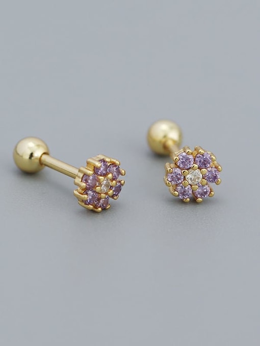 Gold (purple stone) 925 Sterling Silver Cubic Zirconia Flower Dainty Stud Earring