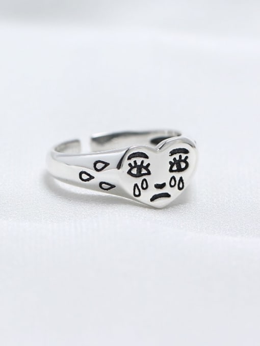 ACEE 925 Sterling Silver Heart Funny Trend Band Ring 0