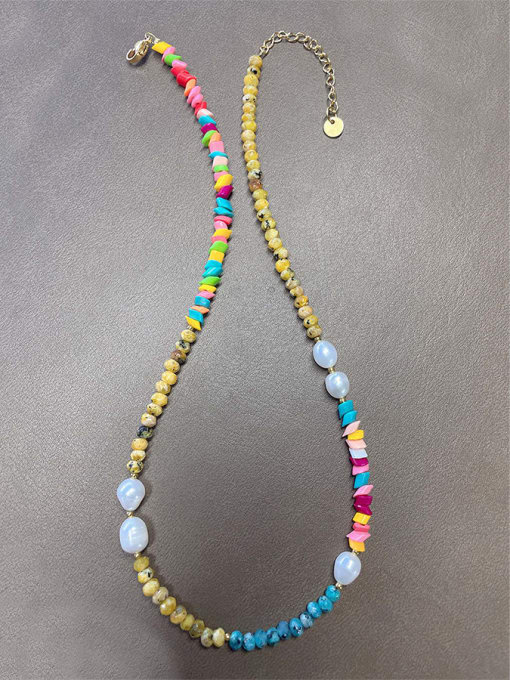 W.BEADS Titanium Steel Rainbow Candy Color Irregular Natural Stone Handmade Necklace 1
