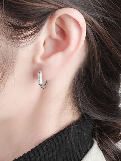 PNJ-Silver 925 Sterling Silver Cubic Zirconia Geometric Minimalist Huggie Earring 1