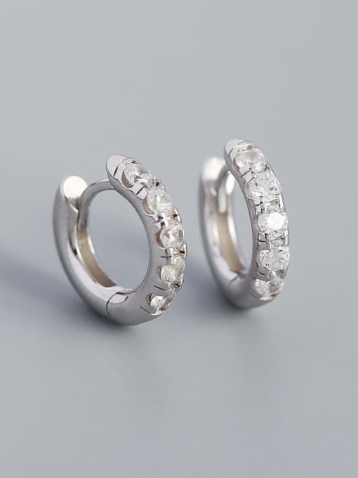 Platinum (white stone) 925 Sterling Silver Rhinestone Geometric Vintage Huggie Earring