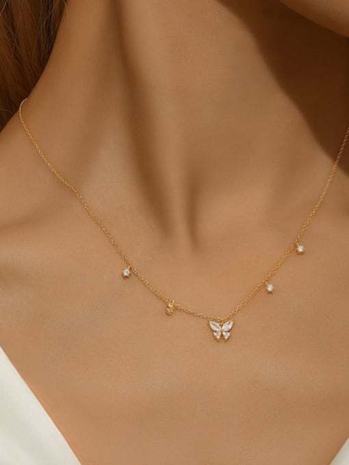 YUANFAN 925 Sterling Silver Cubic Zirconia Bowknot Minimalist Necklace 1