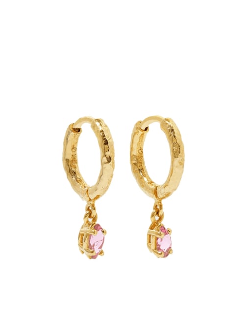 Golden+ Pink 925 Sterling Silver Cubic Zirconia Geometric Dainty Huggie Earring