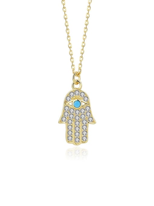A2646 Golden Turquoise 925 Sterling Silver Cubic Zirconia Palm Vintage Necklace