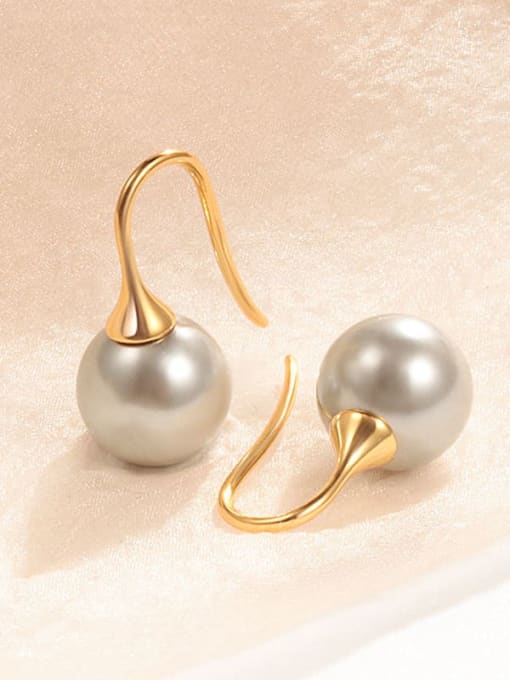 Grey Pearl 10M Gold Ear Hook 925 Sterling Silver Imitation Pearl Geometric Minimalist Hook Earring