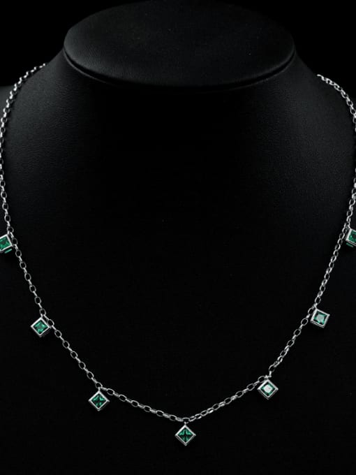Green nanochain Chain Length 40+ 3cm 925 Sterling Silver High Carbon Diamond Geometric Minimalist Necklace