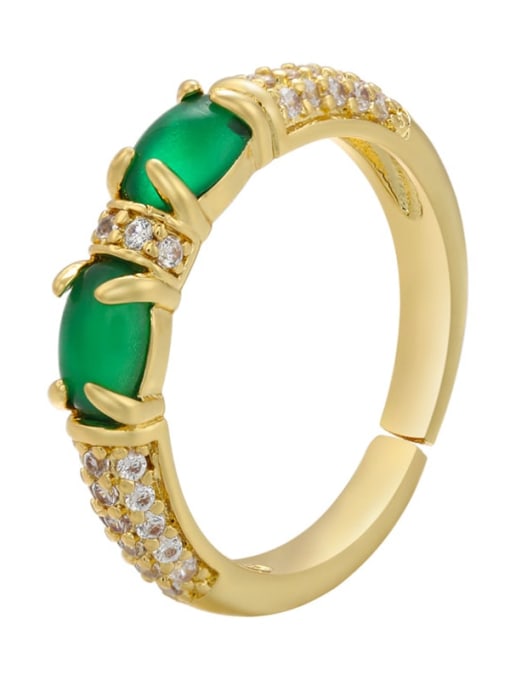 Golden green diamond Brass Rhinestone Dainty Band Ring