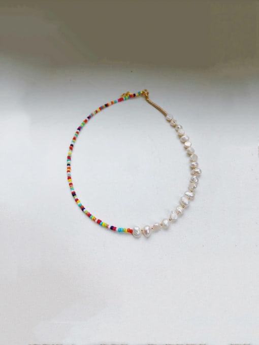 Medium hole pearl color mosaic Necklace Freshwater Pearl Multi Color Bohemia Beaded Necklace