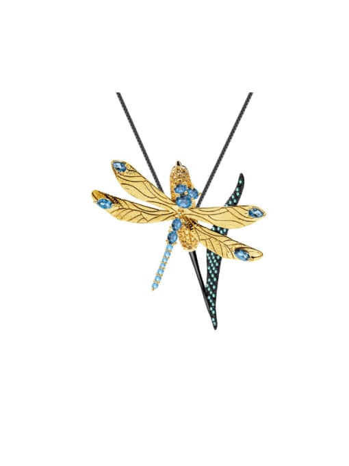 London Blue Topaz Pendant 925 Sterling Silver Swiss Blue Topaz Dragonfly Luxury Necklace