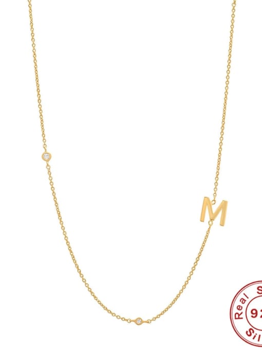 Gold M 925 Sterling Silver Letter Minimalist Necklace