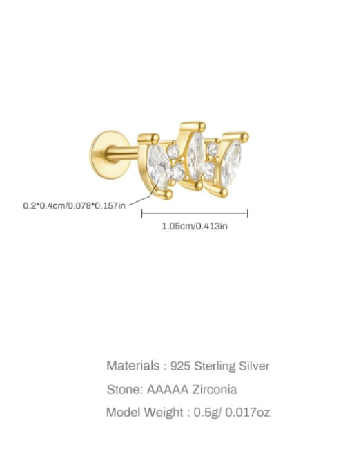 Single Gold 7 925 Sterling Silver Cubic Zirconia Geometric Trend Single Earring
