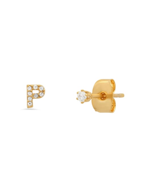 Gold P 925 Sterling Silver Cubic Zirconia Letter Minimalist Stud Earring