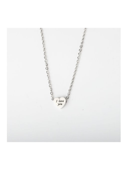 Steel color Stainless steel Letter Heart Minimalist Necklace