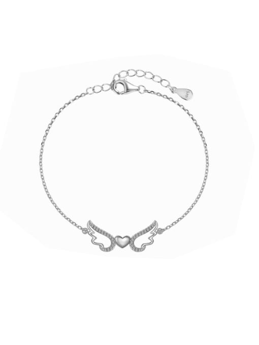DY150289 S W WH 925 Sterling Silver Cubic Zirconia Wing Trend Link Bracelet