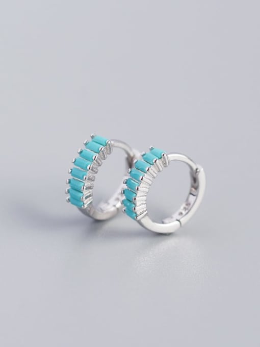 Rhodium Plated,Blue CZ Stone 925 Sterling Silver Cubic Zirconia White Geometric Trend Huggie Earring