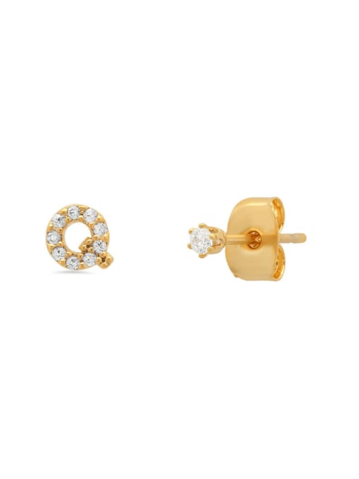 Golden Q 925 Sterling Silver Cubic Zirconia Letter Minimalist Stud Earring