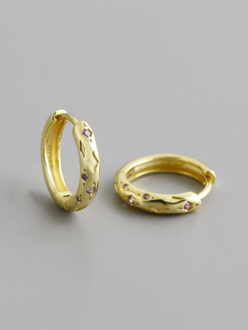 (Purple Stone) Gold 925 Sterling Silver Cubic Zirconia Geometric Minimalist Huggie Earring