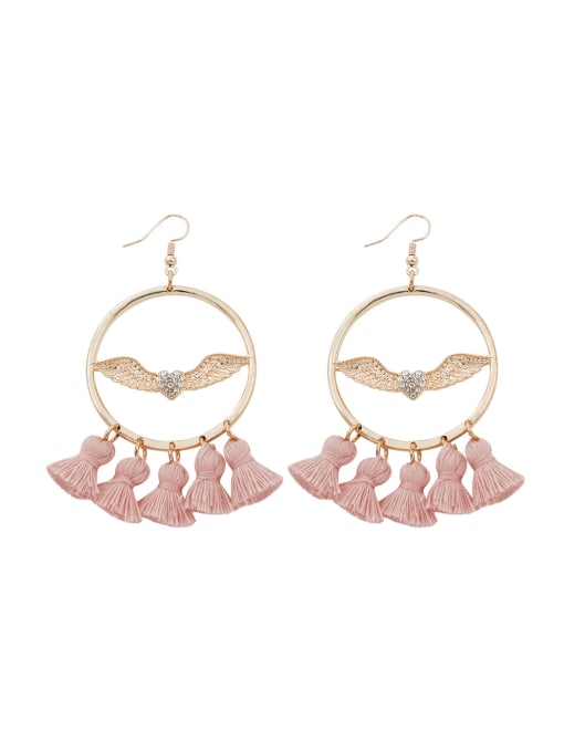 Pink e68207 Alloy Cotton Wing Bohemia Hand-Woven Drop Earring