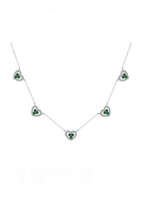 DY190649  platinum green 925 Sterling Silver Cubic Zirconia Heart Dainty Necklace