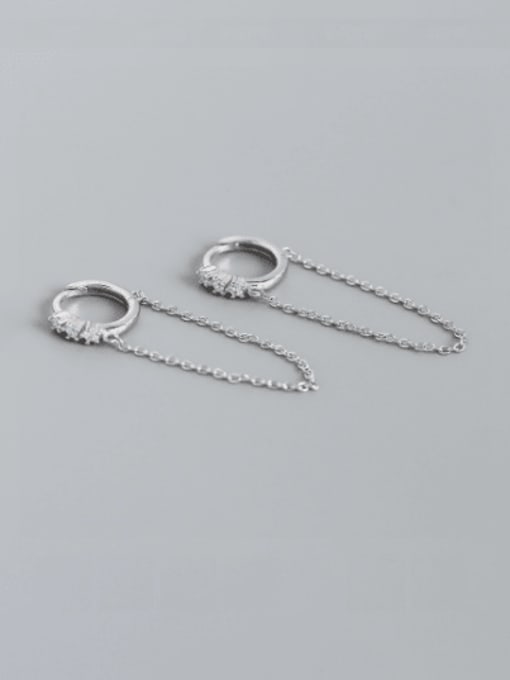 Platinum 925 Sterling Silver Tassel Minimalist Huggie Earring