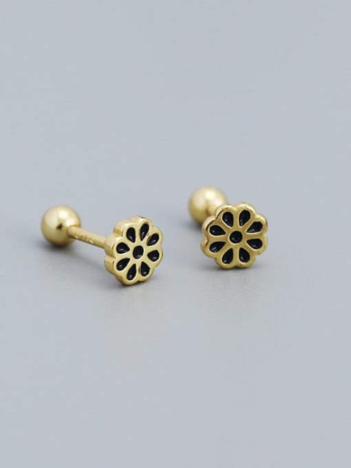 Gold (black) 925 Sterling Silver Enamel Flower Minimalist Stud Earring