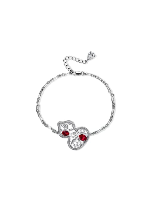 A&T Jewelry 925 Sterling Silver High Carbon Diamond Red Flower Dainty Link Bracelet