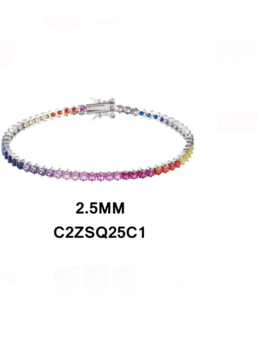 Double claw colored stone 2.5mm-18cm 925 Sterling Silver Cubic Zirconia Geometric Luxury Link Bracelet