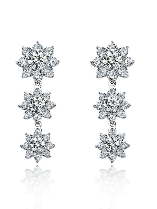 E 0569 925 Sterling Silver High Carbon Diamond Flower Dainty Drop Earring