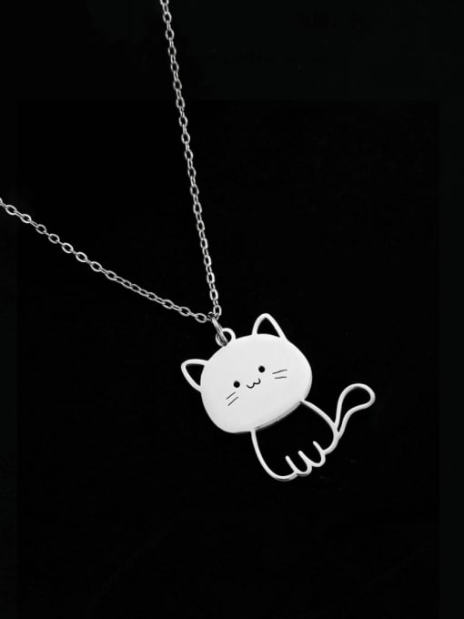 MEN PO Titanium Steel Cat Cute Long Strand Necklace 0