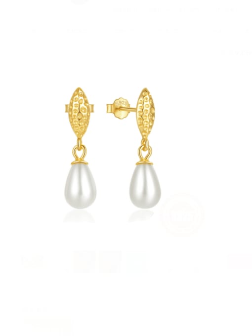 golden 925 Sterling Silver Imitation Pearl Water Drop Minimalist Drop Earring
