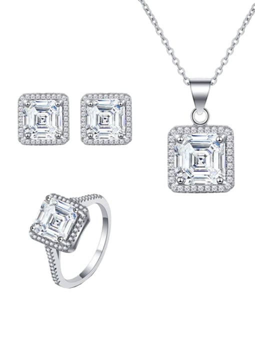 A&T Jewelry 925 Sterling Silver Cubic Zirconia Minimalist Geometric  Earring Ring and Necklace Set 0